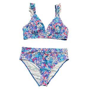 Cupshe Sundry Daisy Ruffled Bralette & High Waist Bikini Set Women's Size Medium